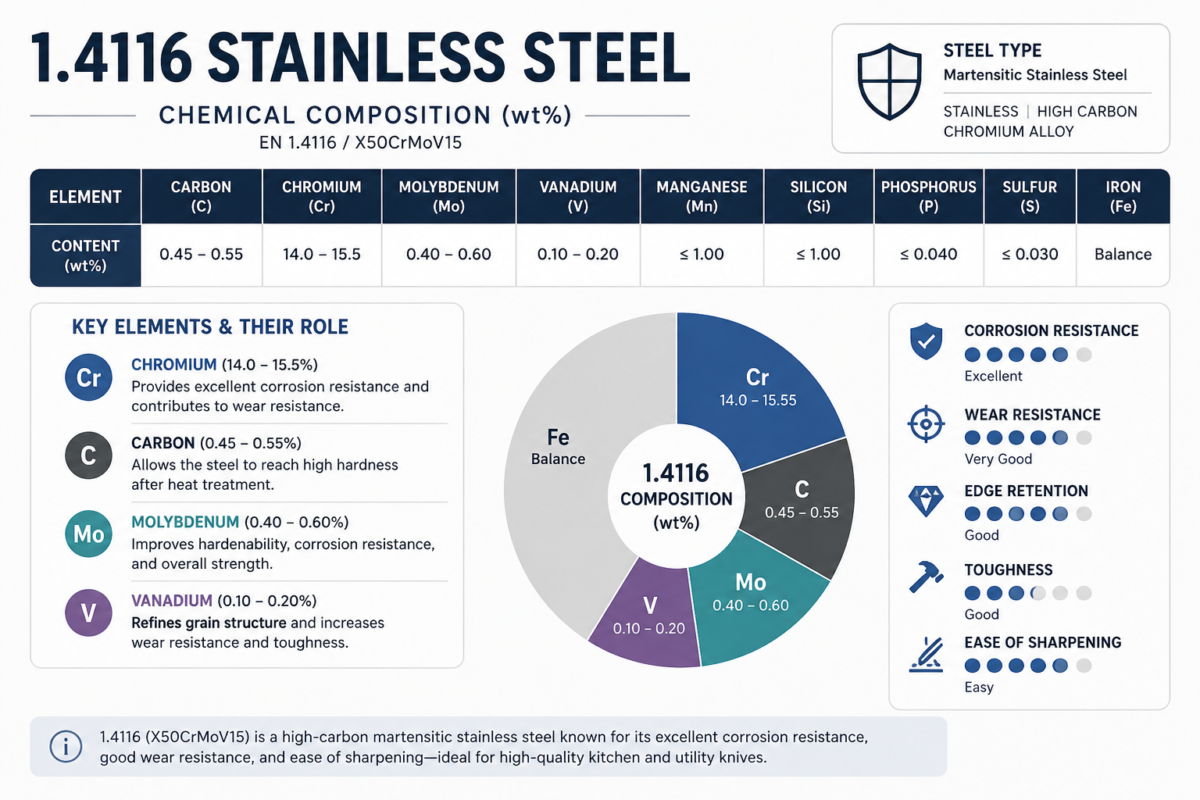 1.4116 steel composition showing chromium carbon molybdenum and vanadium