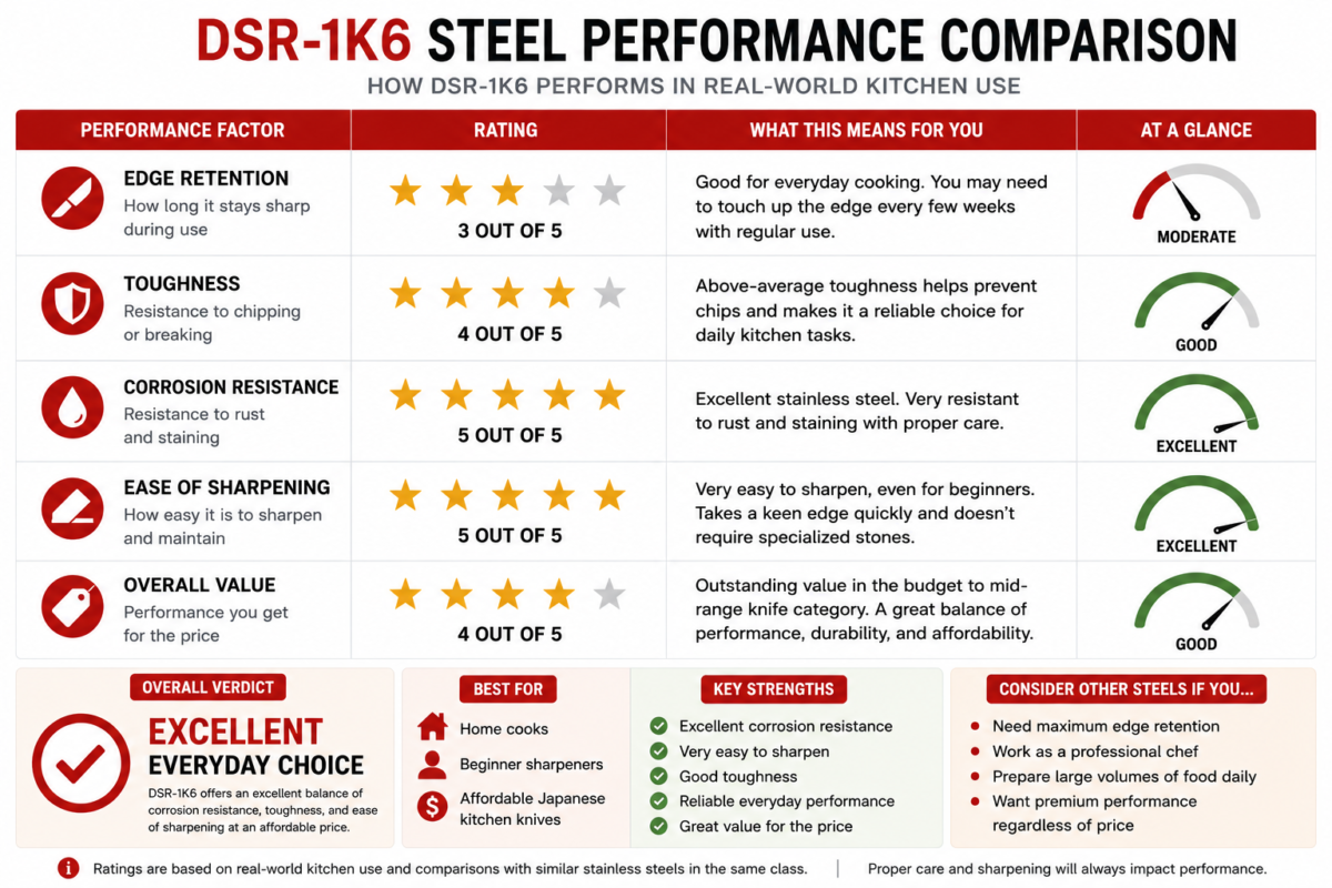 DSR-1K6 Steel performance comparison chart