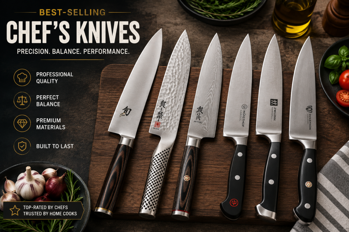 Collection of best-selling chef's knives for professional chefs and home cooking