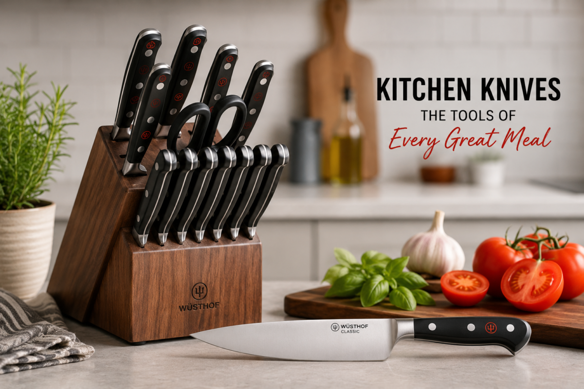 Top selling kitchen knives including chef's knives, santoku knives, and kitchen knife sets